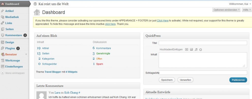 dashboard Das Dashboard von WordPress