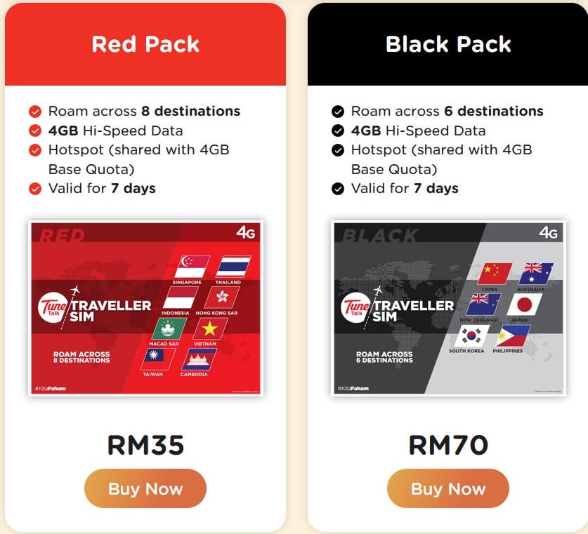 Tune Talk Red & Black Pack Roaming SIM Karte